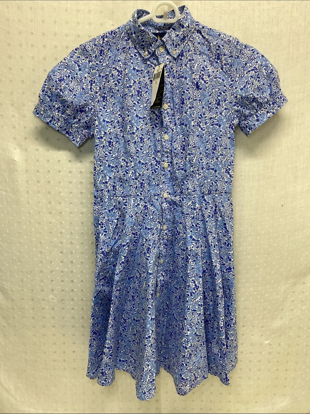 Ralph Lauren Blue Floral Preppy Ditzy Button-Front Shirt Dress New W/Flaws